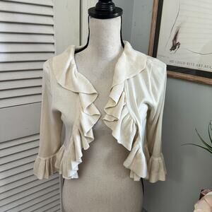 HARRISON MORGAN Womens Sweater P/S Cream Cropped Silk Cashmere Ruffle Romantic